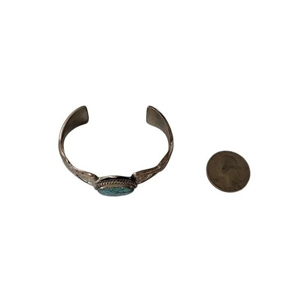 Vintage Najavo Sandcast Silver Turquoise Bracelet Signed WB, Wilson Begay - Picture 2 of 5